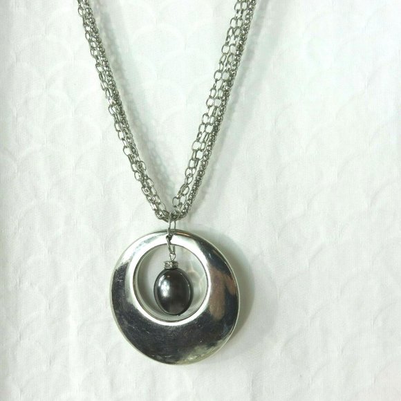 Silver Gray Hollow Circle Pendants Necklace 3 Chains Fashion Jewelry - Picture 12 of 12